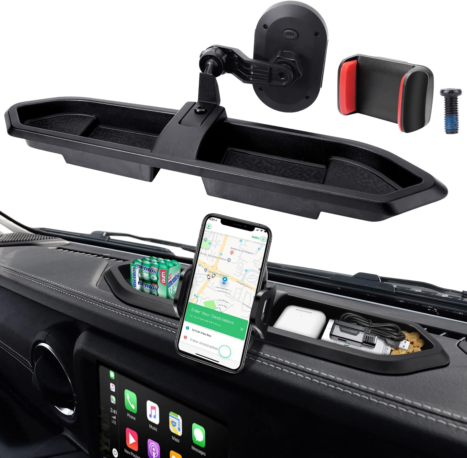 Upgraded Phone Mount for 2018 2019 2020 2021 2022 Jeep Wrangler JL JLU & Gladiator JT, Multi-Mount Phone Holder Dash Tray System Kit with Extension Arm Metal Support Rod Don't for Oil-Electric 4xe