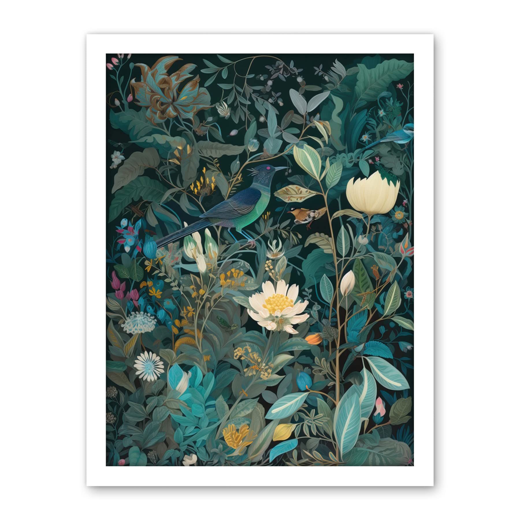Artery8 Audubon Style Birds in Blooming Wildflower Field Artwork Framed Wall Art Print 18X24 Inch