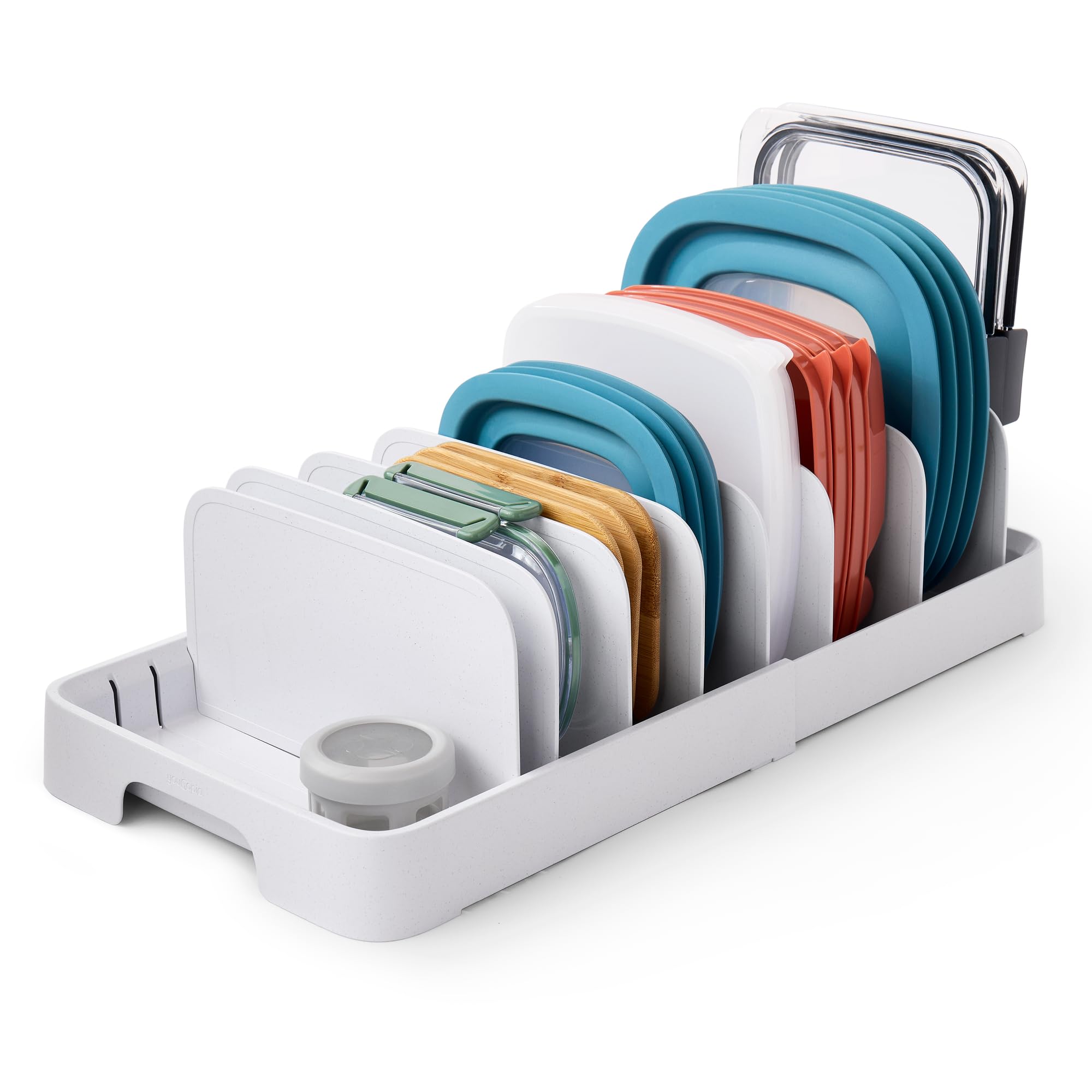 YouCopia StoraLid Expandable Food Container Lid Organizer with Tall Dividers, 40 Lid, Premium Edition