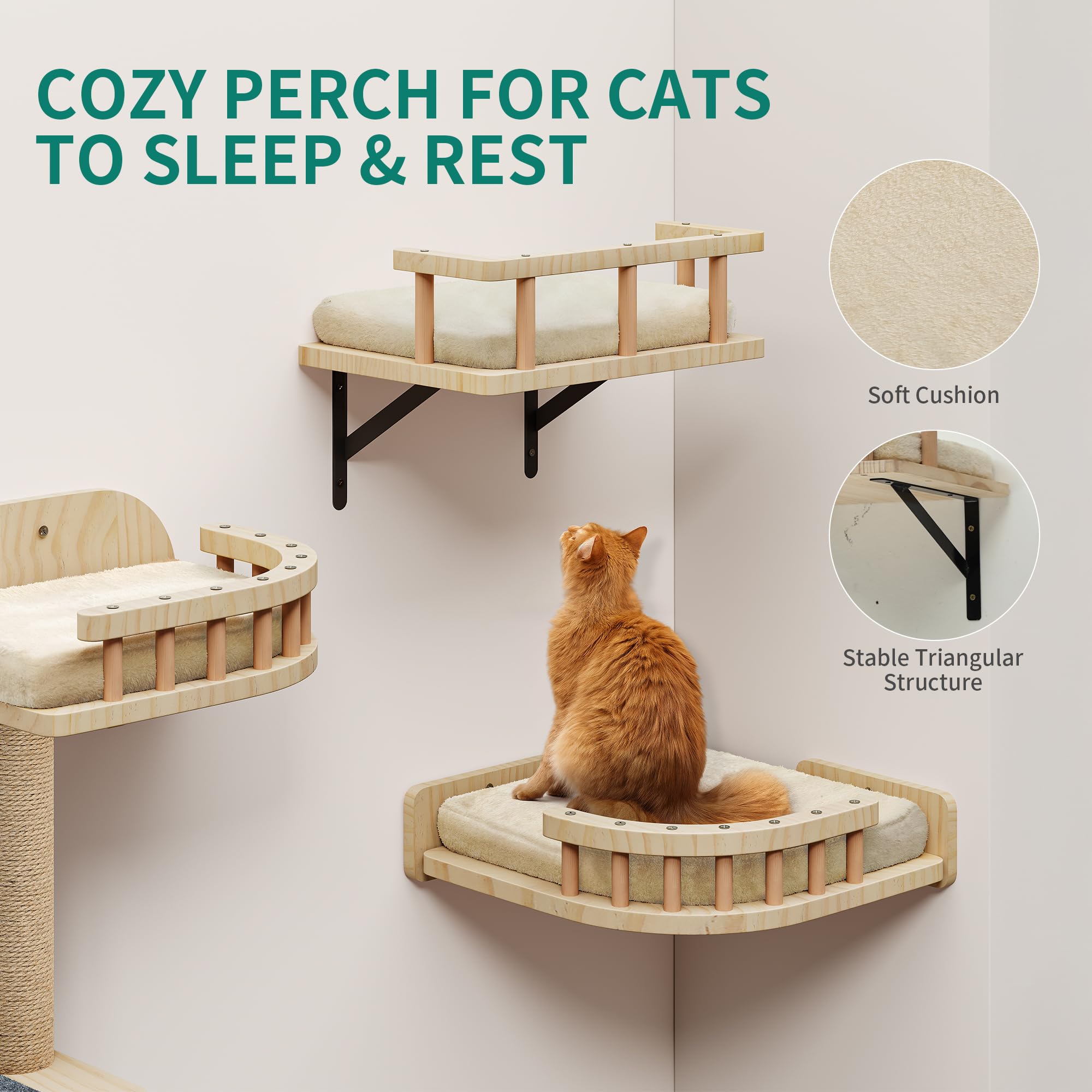 YITAHOME Juego de Muebles de Gato de Madera, Muebles para Gatos con árboles rascadores, Plataforma esquinera, Subir escaleras y Cama para Gatos, para Dormir y Jugar
