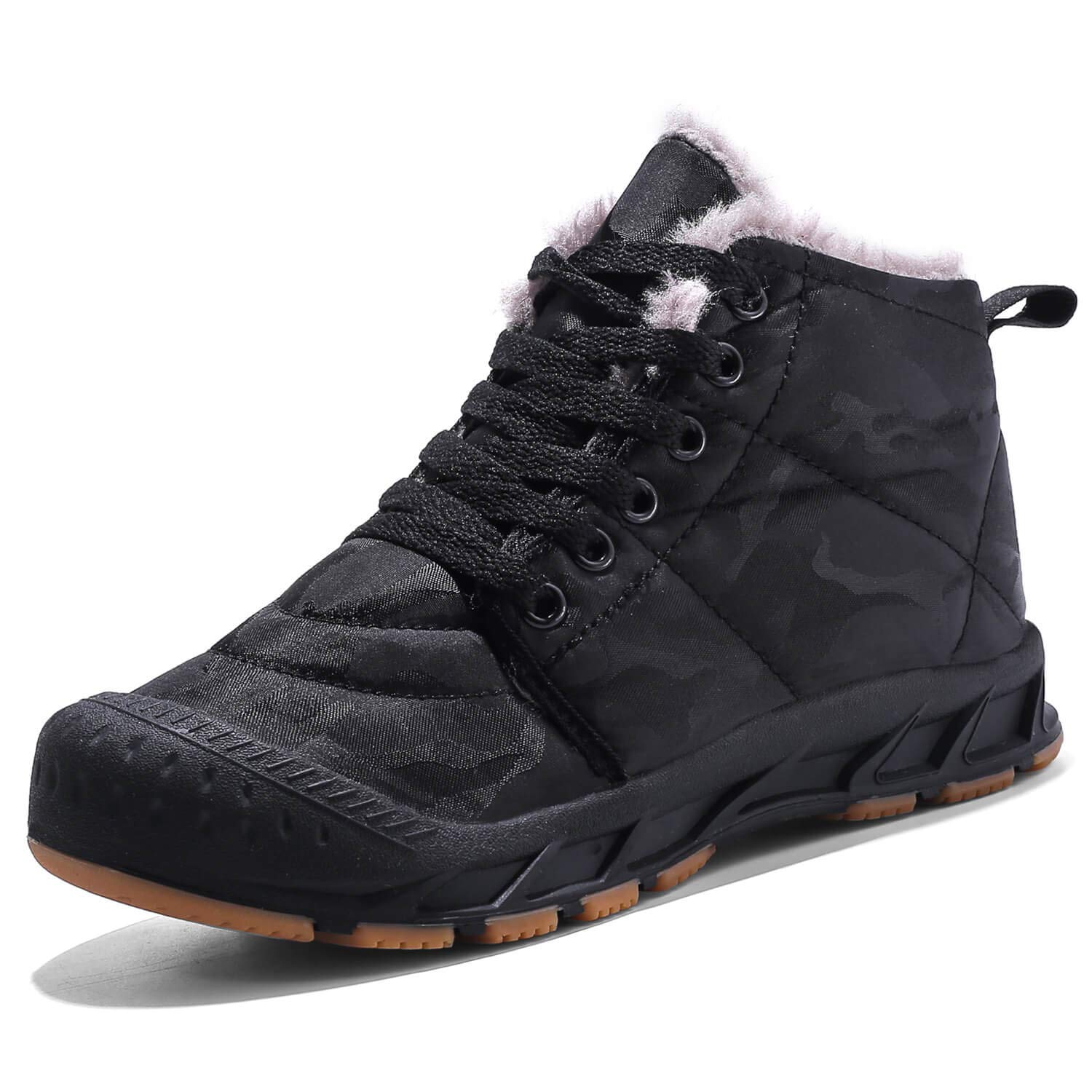 Kid's Winter Snow Boots Anti-Slip Ankle Boots Velcro Shoes with Fur Lining, Black, 11 Little Kid
