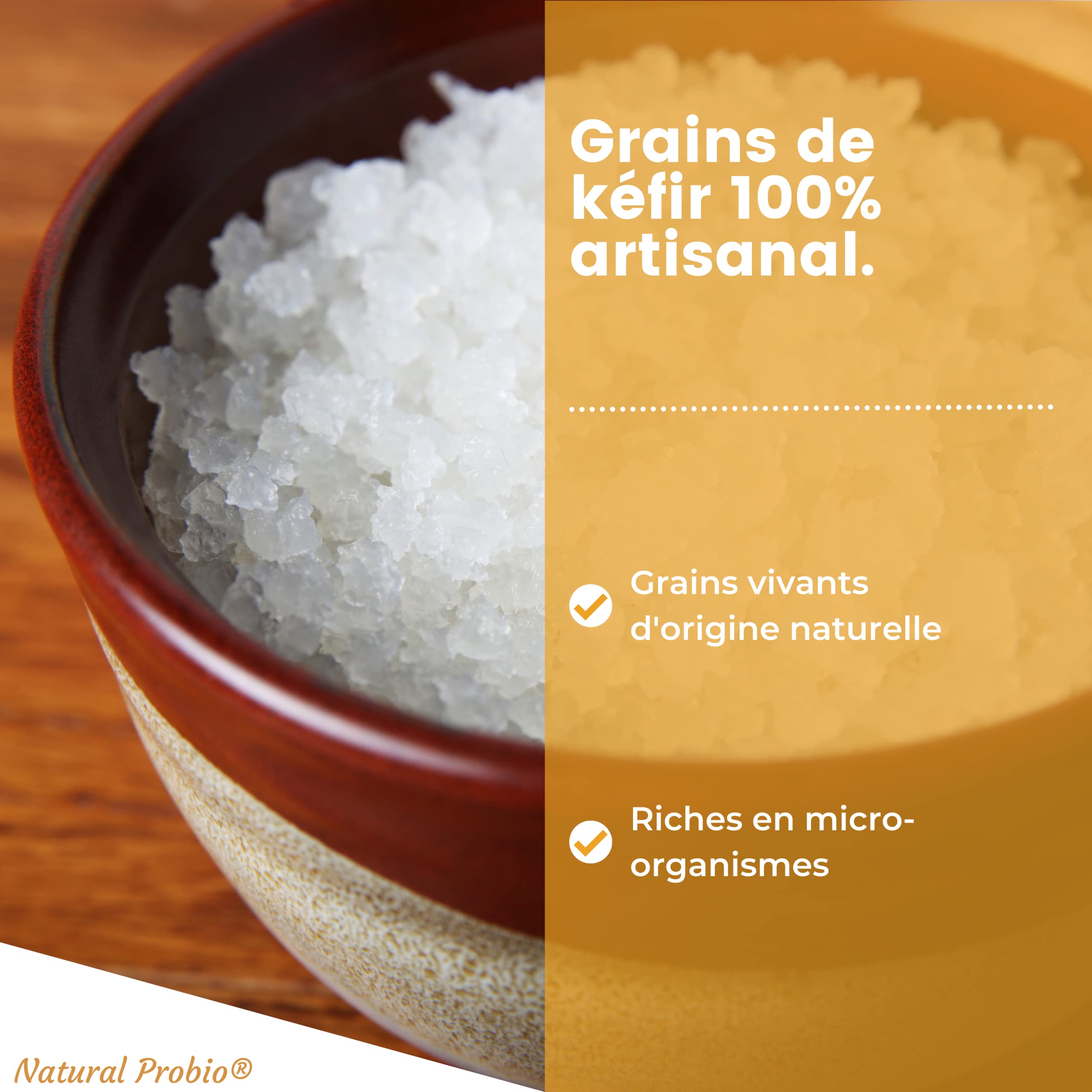 Natural Probio® Kéfir d'eau - Kit de démarrage de Culture - Grains de kefir de Fruit + Notice complète Recette et Conseils + Accès Ebook, Bibliothèque Recettes