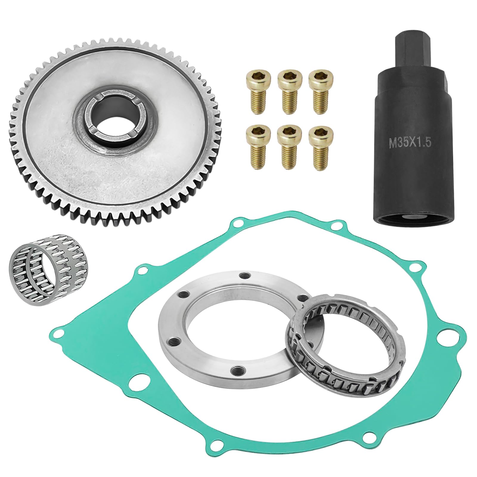 JAVIK Starter Starting Clutch One Way Gear Bearing Gasket Flywheel Puller Kit for Yamaha Warrior 350 Raptor 350 Big Bear 350 Kodiak 400 Moto-4 350