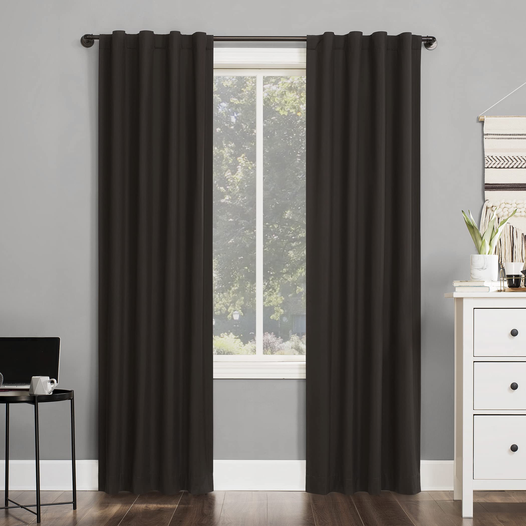 Sun ZeroSun Zero Cyrus Thermal 100% Blackout Back Tab Curtain Panel, 40" x 84", Cocoa Brown