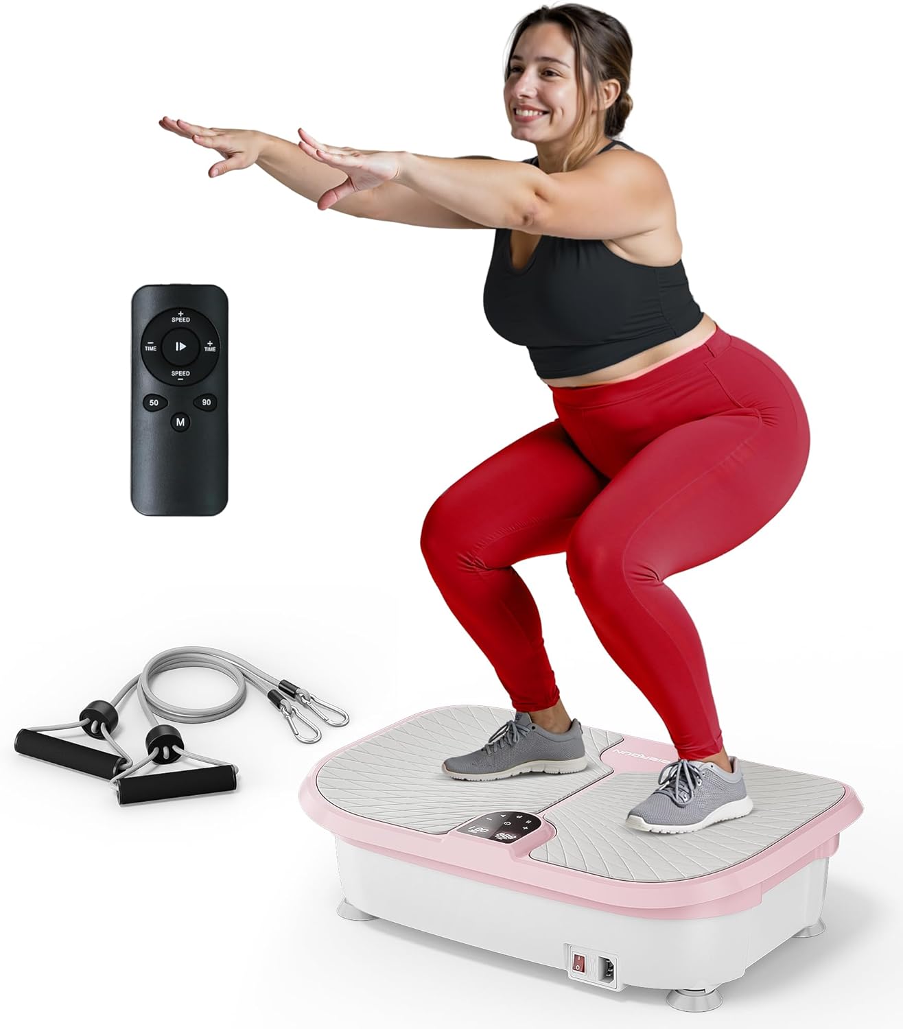 FEIERDUN Vibration Plate Exercise Machine, 330 LBS Capacity Vibration Plate for Lymphatic Drainage, Max Space for Whole-Body Workout & Relaxation at Home Pink