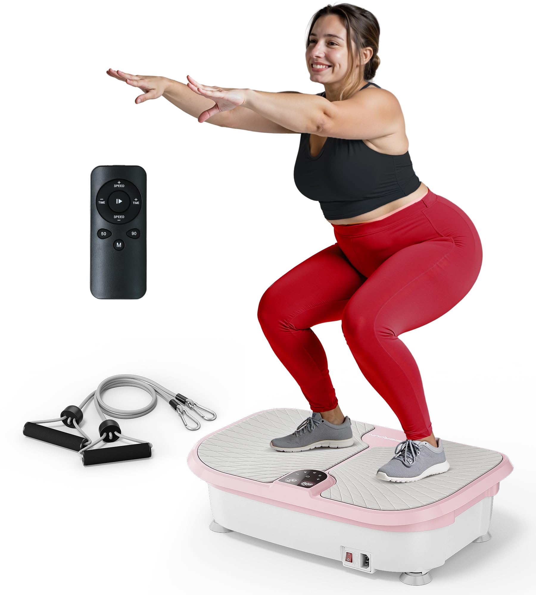 FEIERDUN Vibration Plate Exercise Machine, Whole Body Vibration Plate for Lymphatic Drainage, 330 lbs Capacity Vibration Plate for Weight Loss, Exercise Equipment for Home-Pink