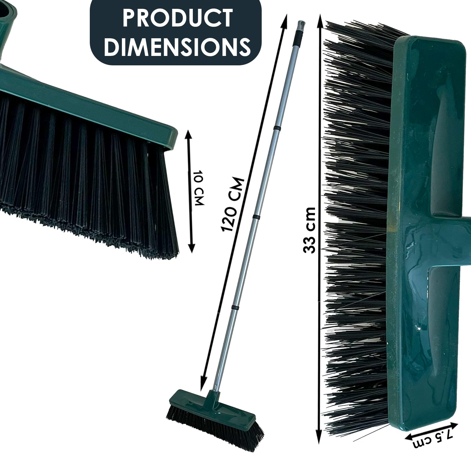 EDS 12'' Yard Broom Outdoor Heavy Duty Garden Brush with 120cm Long Strong Handle Hard Bristle Yard Brush for Cleaning Gardens Yards Decking Pathways Driveways (PACK OF 1) - Image 4