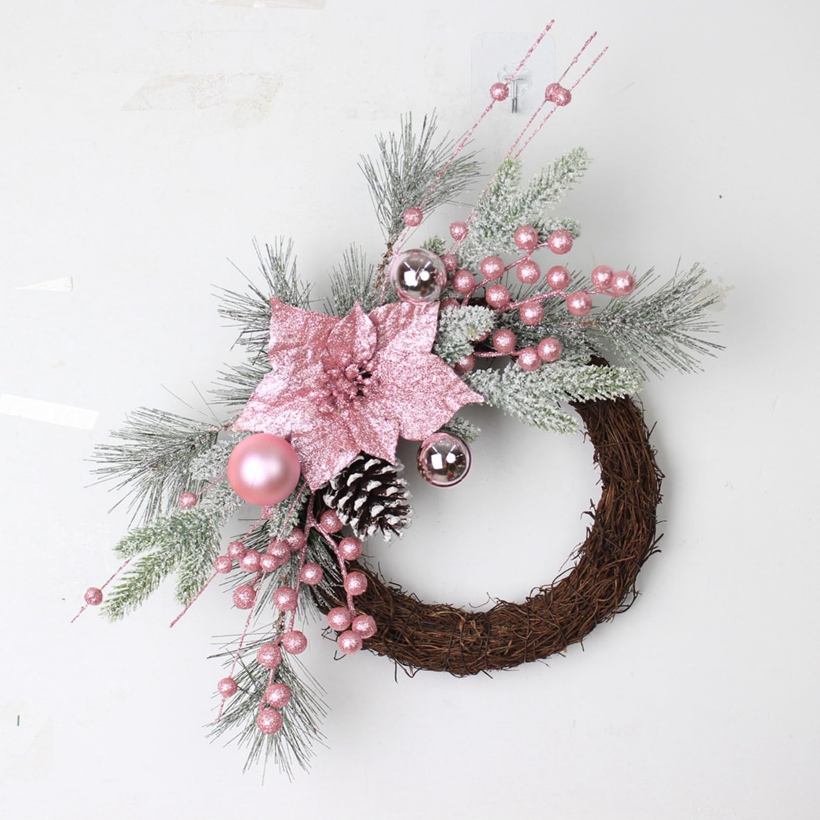 Amazon.com: Christmas Wreath for Front Door Xmas Ball Theme Wreath with Balls Ornaments and Roses Peony for Home Party Decor (Pink, 45cm) : Home & Kitchen