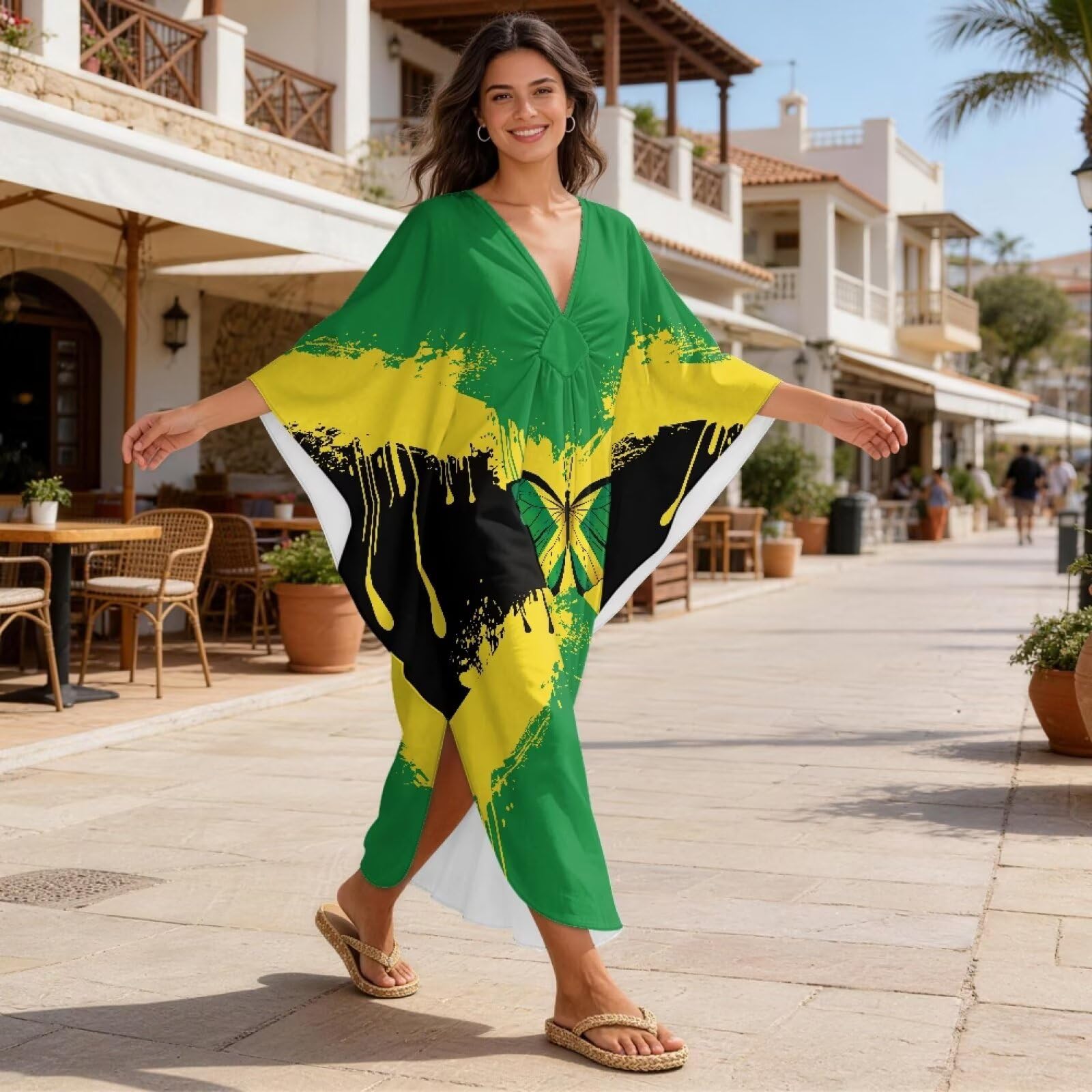 Xoenoiee Caftano da donna taglie forti copricostume da spiaggia con scollo a V manica a pipistrello copricostume estivo caftano vestito