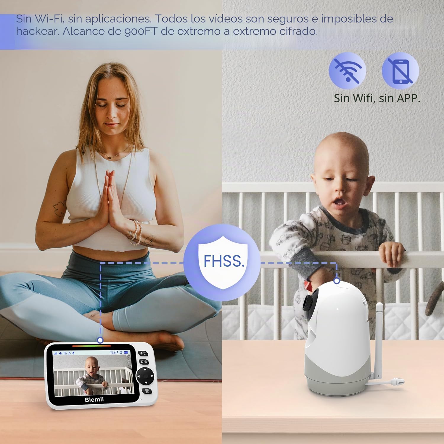 Blemil Monitor de bebé 5 Pulgadas, versión Mejorada con Pantalla Dividida – Vídeo Monitor de Gran tamaño con visión Nocturna | Cámara con Control Remoto de panorámica/inclinación/Zoom | Sin WiFi