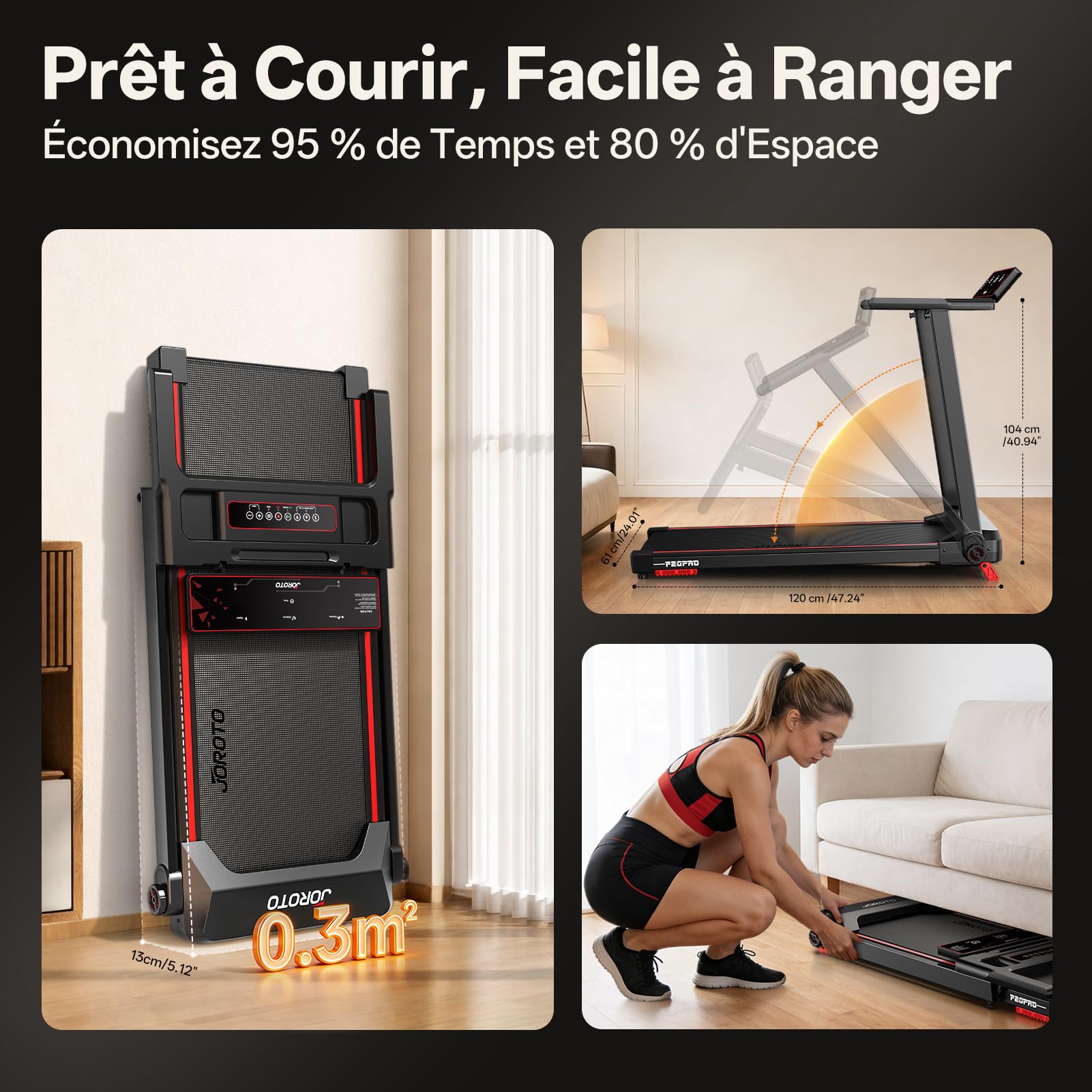 JOROTO Tapis de Course Pliable Moteur 2,5PS Inclinaison 8% Vitesse 1-12 KM/H Écran LED Poids Max 130KG