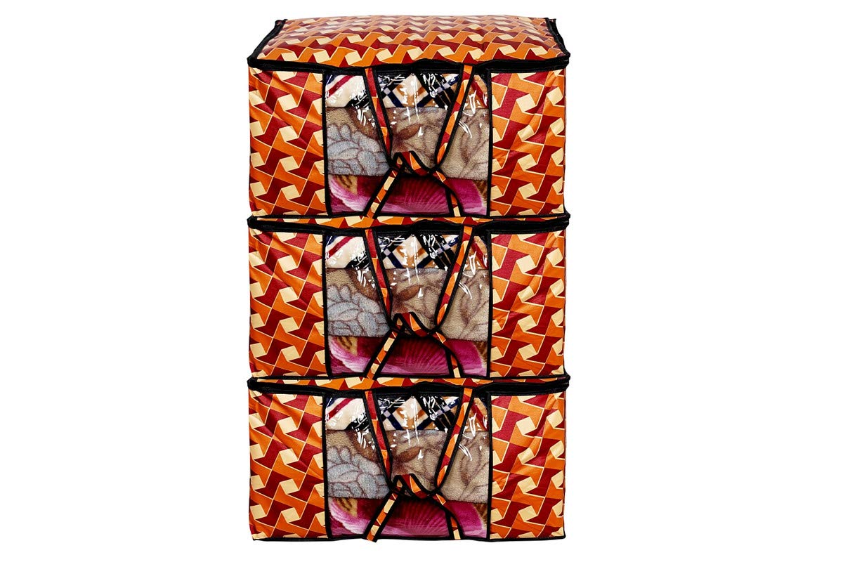 Stylista Quilt Blanket Storage Bags Extra Large Double Size Set of 3 Frieze Pattern Orange-image-5