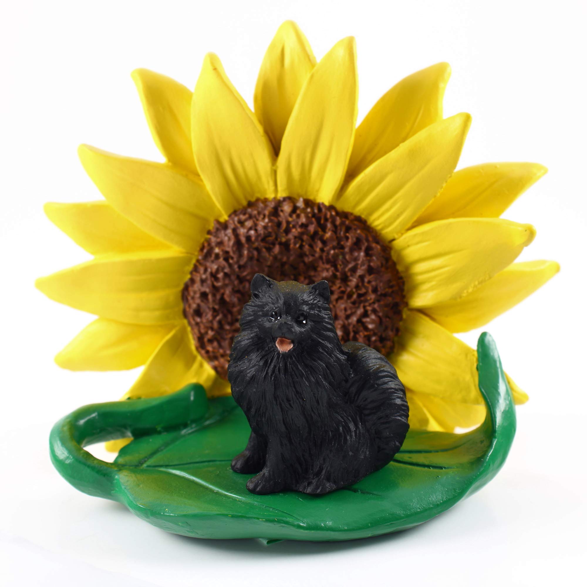 Conversation ConceptsPomeranian Black Figurine – Sunflower Statue Gift: Realistic Hand Painted Sculpture, Summer Nursery or Home Office Desk Decor, Spring Shower Present