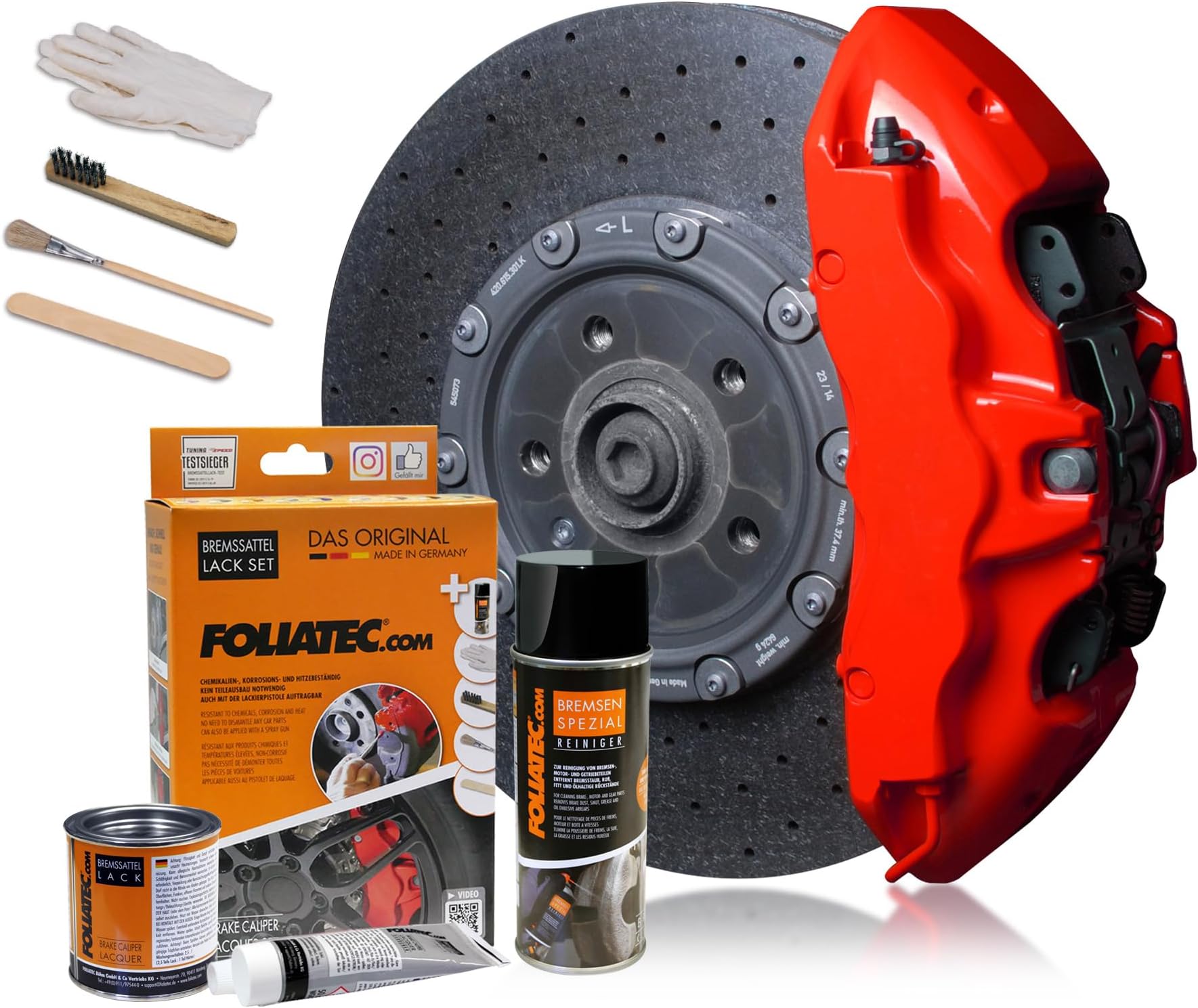 Foliatec Brake Calliper Paint Set, Heat Resistant, Complete Set for 4 Brake Calipers, Performance Red, 7-Piece Set