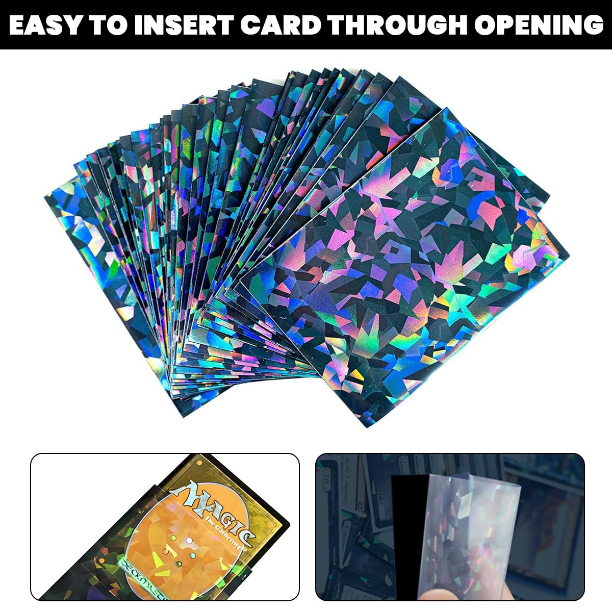 PATPAT® 50-Pack Laser Colorful Card Pockets, 9.1×6.6cm Protective Sleeve, Holographic Rainbow Fragment Design, Card Sleeves for Trading Cards, Collectibles, Star Photo Cards 2