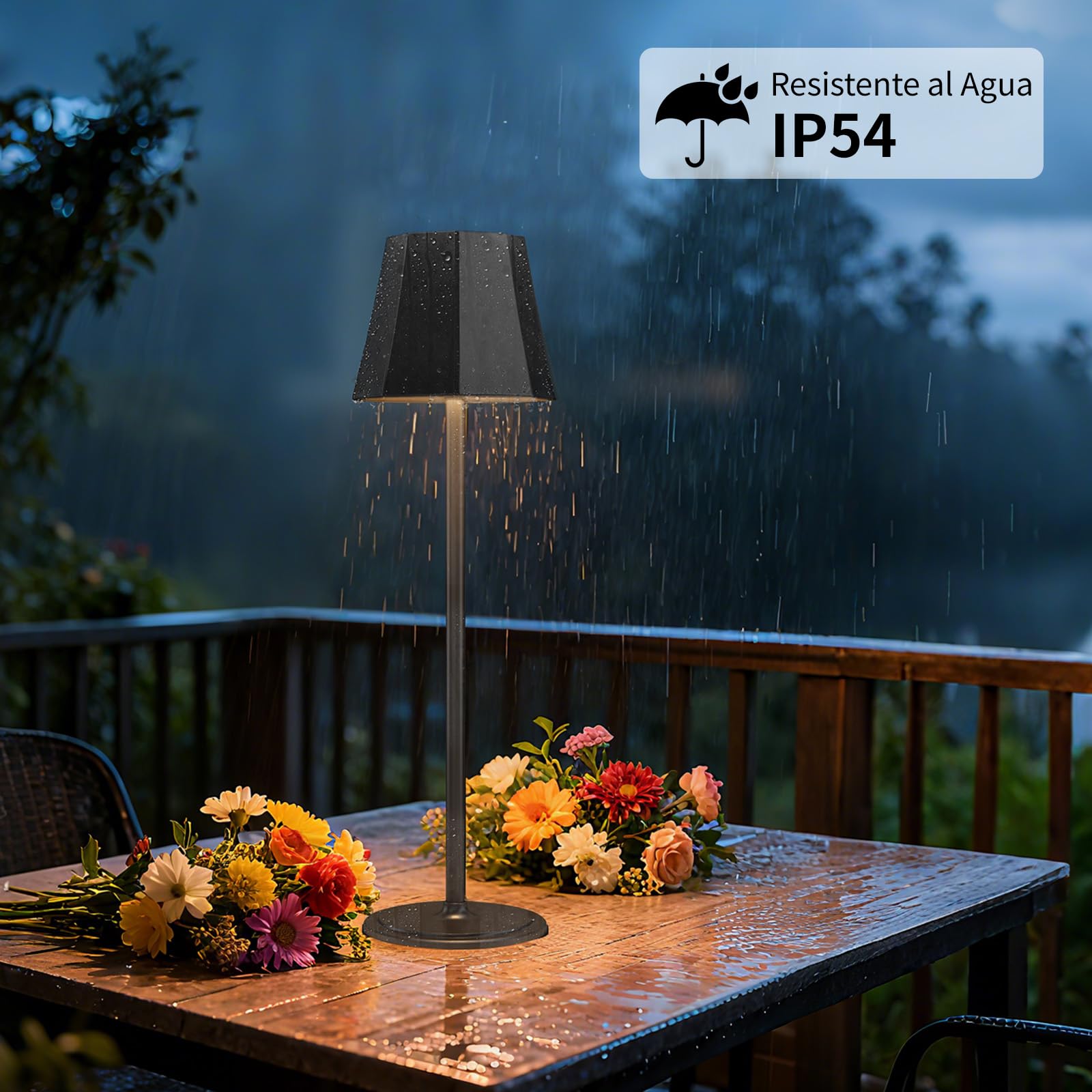 Suright Lámpara de Mesa Sin Cable con 3 Temperaturas de Color+RGB, Lámpara de Noche Recargable Brillo Ajustable, 2 Alturas Ajustables, IP54 Impermeable para Dormitorio, Sala, Restaurante, Camping