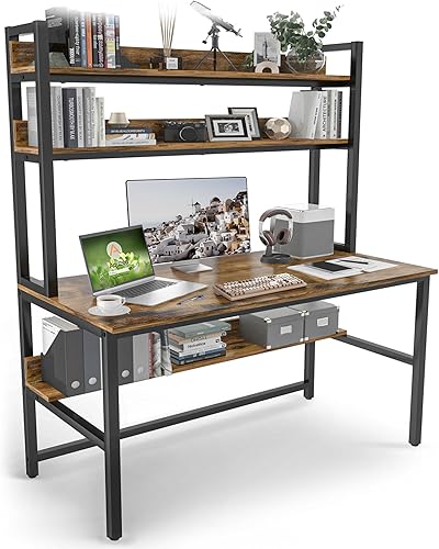 Miniatura 12 de Aquzee Escritorio para computadora con gabinete y estanterías, gran espacio para las piernas, escritorio negro de 47 pulgadas de ancho con estantes