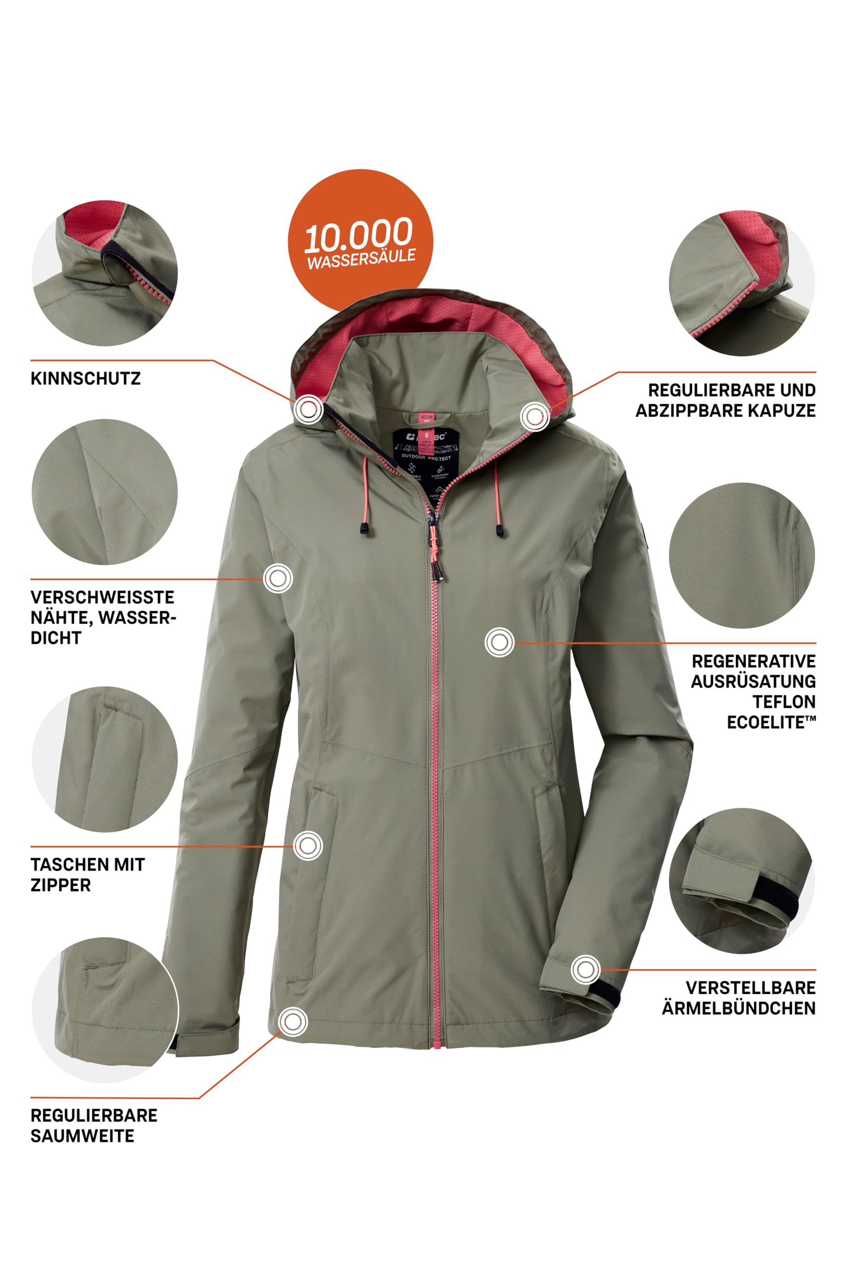 Killtec Damen Regenjacke Ooks 1 Veste de pluie/veste fonctionnelle imperméable avec capuche Femme