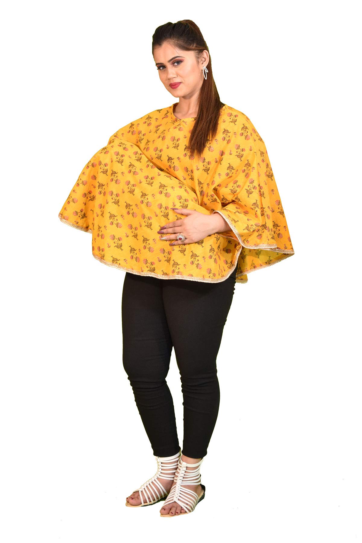 Mum's CaressNursing Cover for Breastfeeding Multi Use Poncho Style Scarf, Feeding Elegant Apron Breathable, for Pre & Post Pregnancy - Yellow Gold
