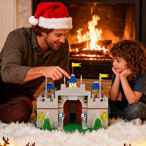 Miniatura 5 de Usoway Juego de bloques de construcción de castillo medieval de caballero, viene con 12 figuras de caballeros, compatible con juguetes cuadrados de