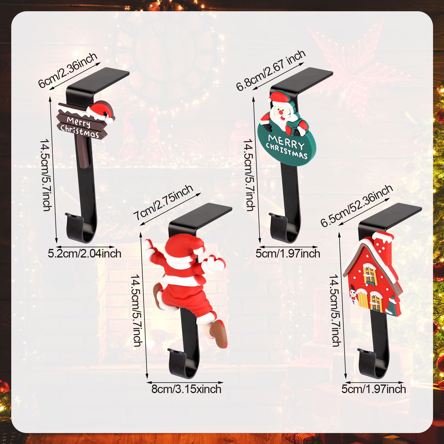 lasuroa 4 Piezas Soportes para Calcetines Navideños, Papá Noel Casa Ganchos para Medias de Chimenea Perchas para Medias de Chimenea Antideslizantes para Navidad vacaciones Fiesta Decoraciones