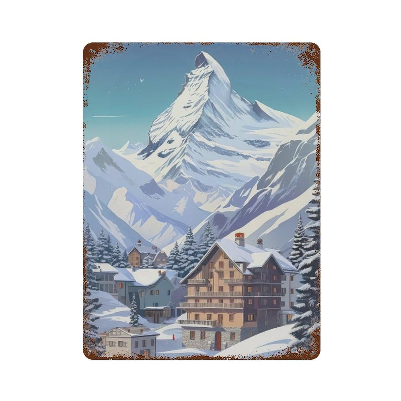 xiaoxiaoshen Cityscape Zermatt Switzerland Wall Decor Art Metal Tin Poster Modern Home Decor Art Home Bar Shop Decorations Vintage Sign 40x30cm