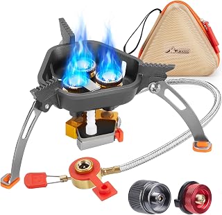 WADEO 7200W Windproof Camping Stove with Piezo Ignition, Dual Fuel Adapters & Carry Case - Portable Backpacking Gas Stove for Hiking & Picnics