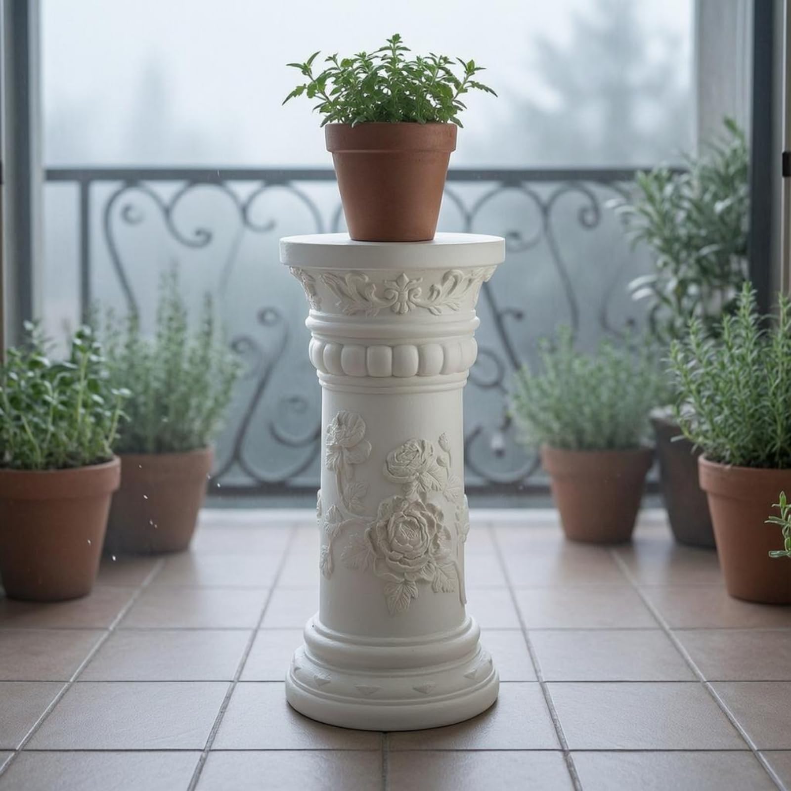 Outdoor Pflanzkübel Römische Säule Pflanzgefäß Blumentopf Blumenkübel Pedestal Topf mit Geflaretem Und Ornamenten aus Magnesiumoxid für Balkon Ecke Vorbereich Weg, Roman Column-Peach