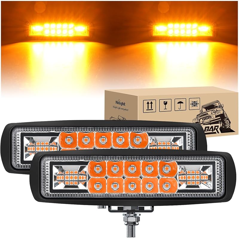 Kit 2 Faróis de LED Nilight 60 W Âmbar de 6" com Feixe Spot e Flood Combinado – 2 unidades