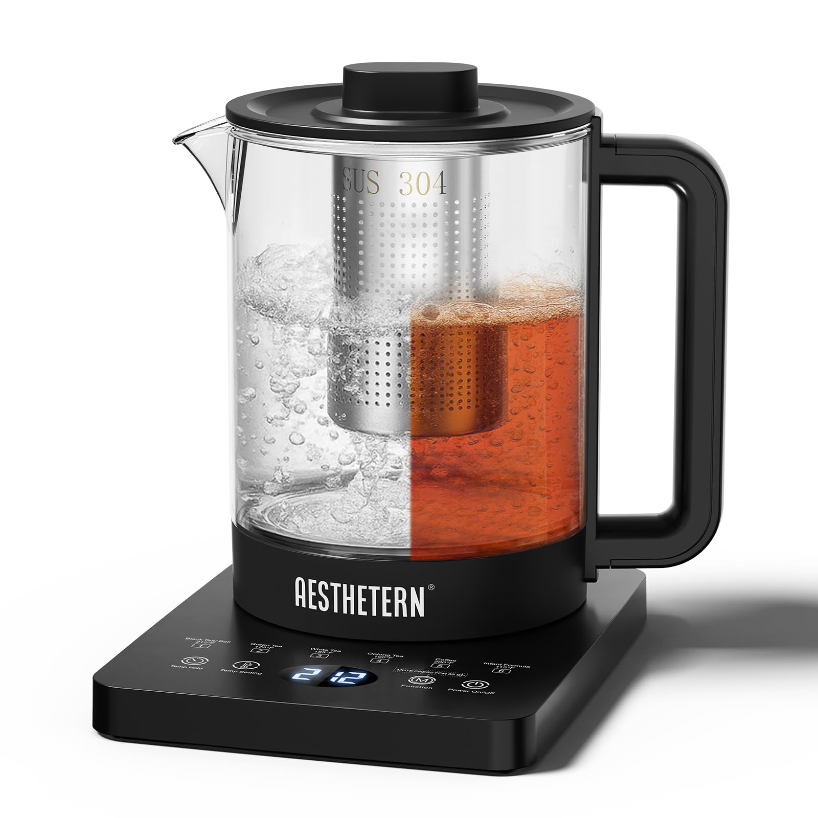 Electric Tea Kettle with Infuser Temperature Control and Automatic Shut Off 24 H Keep Warm for Coffee Water Heater and Tea Pot Glass Black 1.5L