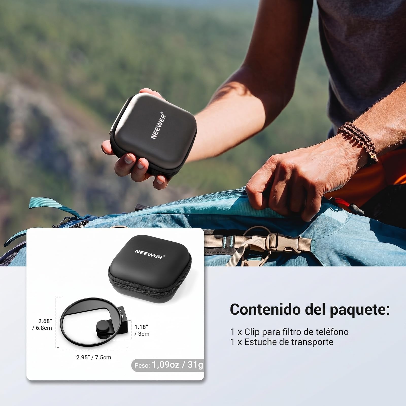 NEEWER 67mm Clip Filtro de Móvil, Abrazadera Filtro Objetivo Montura Zapata Fría, Accesorios Fotografía Celular Compatible con iPhone 17 Pro MAX 16 Pro MAX Air 17e 16e Android Samsung S26 Ultra,LA009
