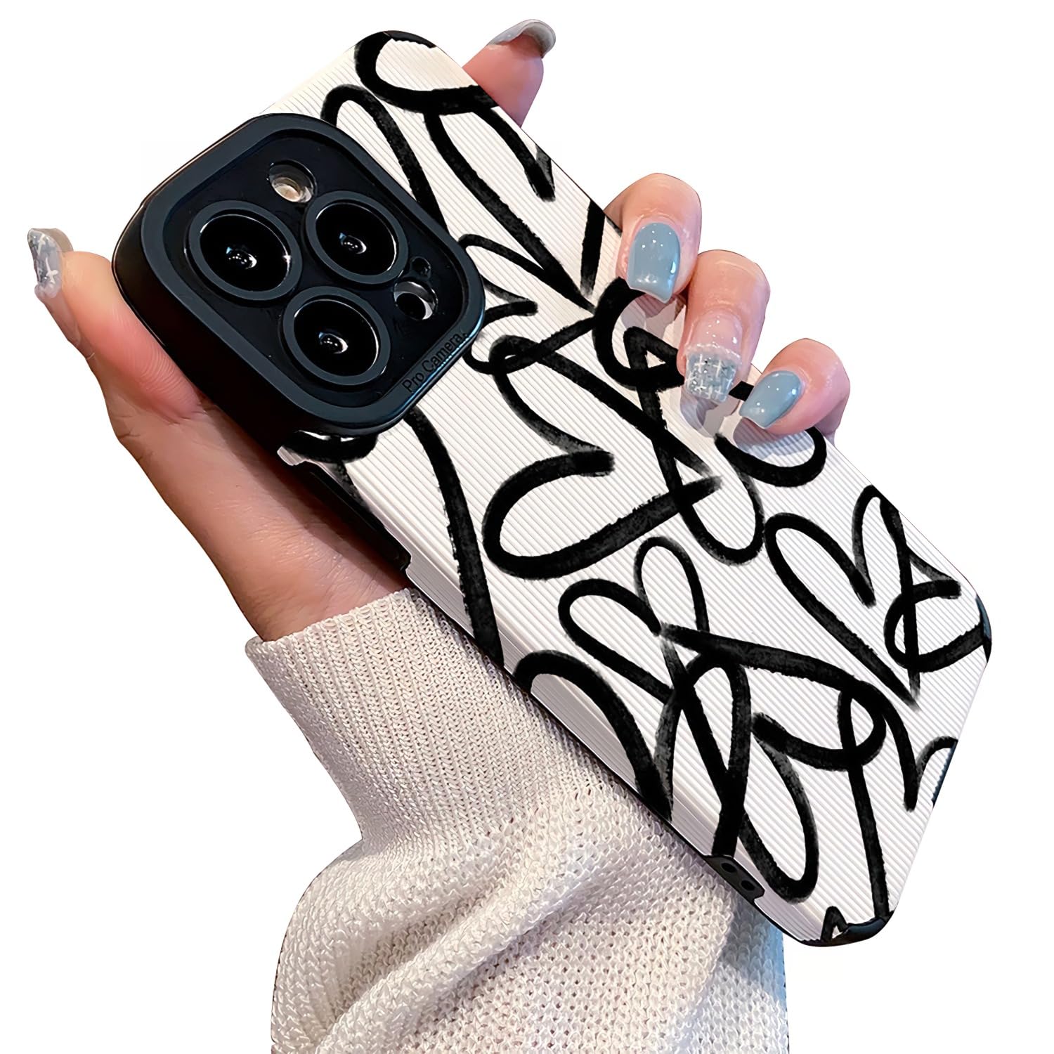 WOWACASE Love Heart Black and White Simple Design Graffiti Silicone Case Compatible with iPhone Case (iPhone 14 Plus)