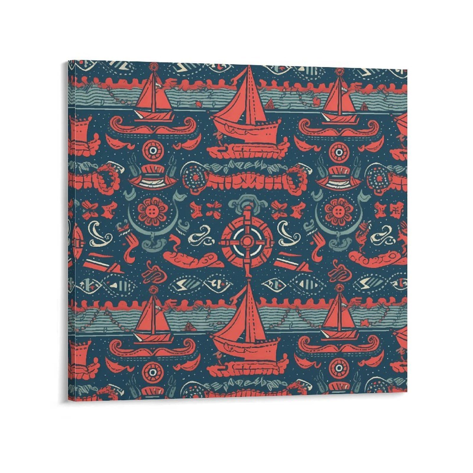 Sailboat Pattern Canvas Wall Art for Bedroom 24x24inch(60x60cm) Canvas Prints Artwork for Walls Modern Picture Artwork Painting for Living Room Aesthetic Wall Paintings for Bathroom Kitchen Office Dec
