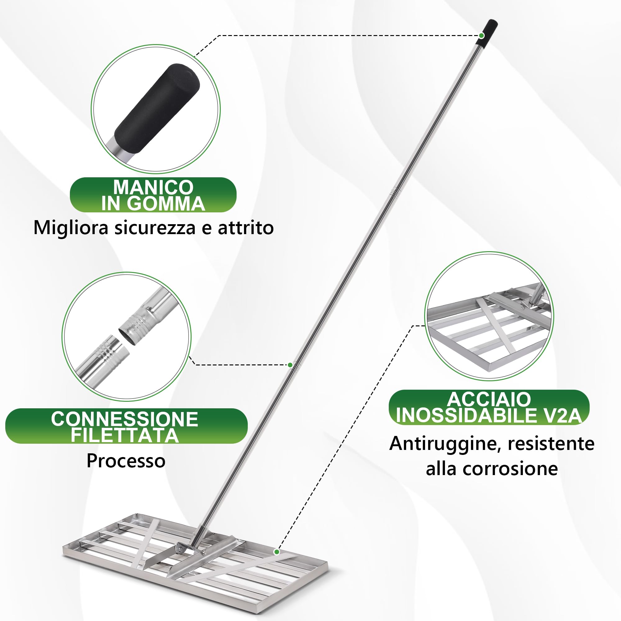 Raschietto XXL 85x35 cm | Manico regolabile 2 m | Rase Rase Rase Sanden Topdressing Superfici Lawn Leveler Giardino Livellamento