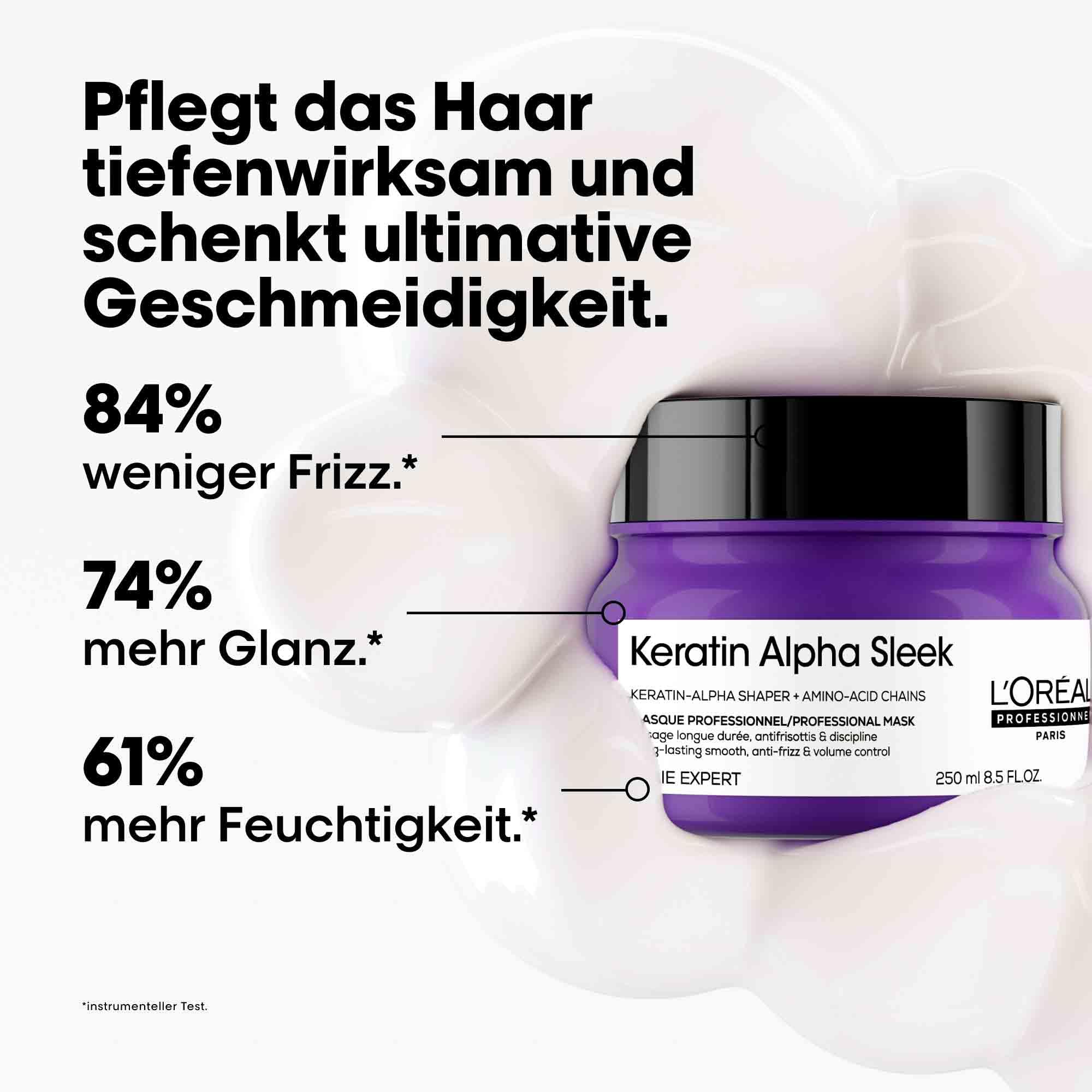 L'Oréal Professionnel Keratin Alpha Sleek Maske, für tiefenwirksame & intensive Pflege, langanhaltende Geschmeidigkeit und Frizz- und Volumen-Kontrolle, 250ml | Intensive Pflege
