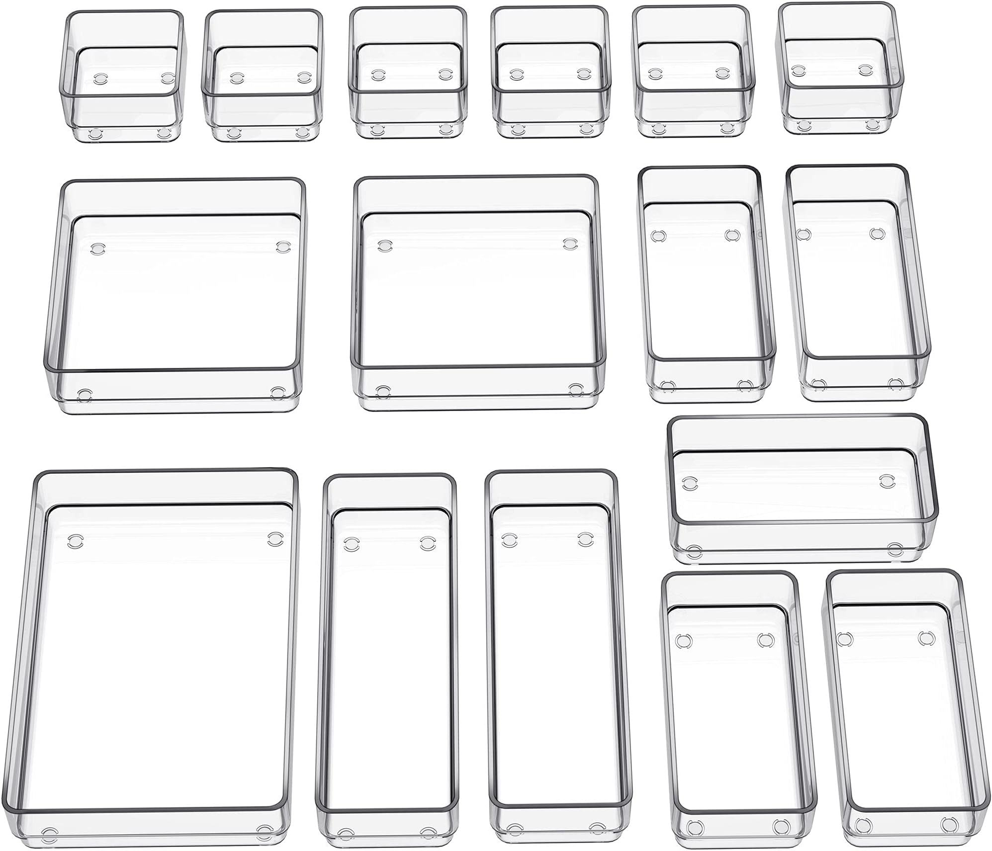 SMARTAKE 16-Piece Drawer Organizer with Non-Slip Silicone Pads, 5-Size Desk Storage Tray for Makeup, Jewelries, Utensils in Bedroom Dresser, Office and Kitchen, Clear