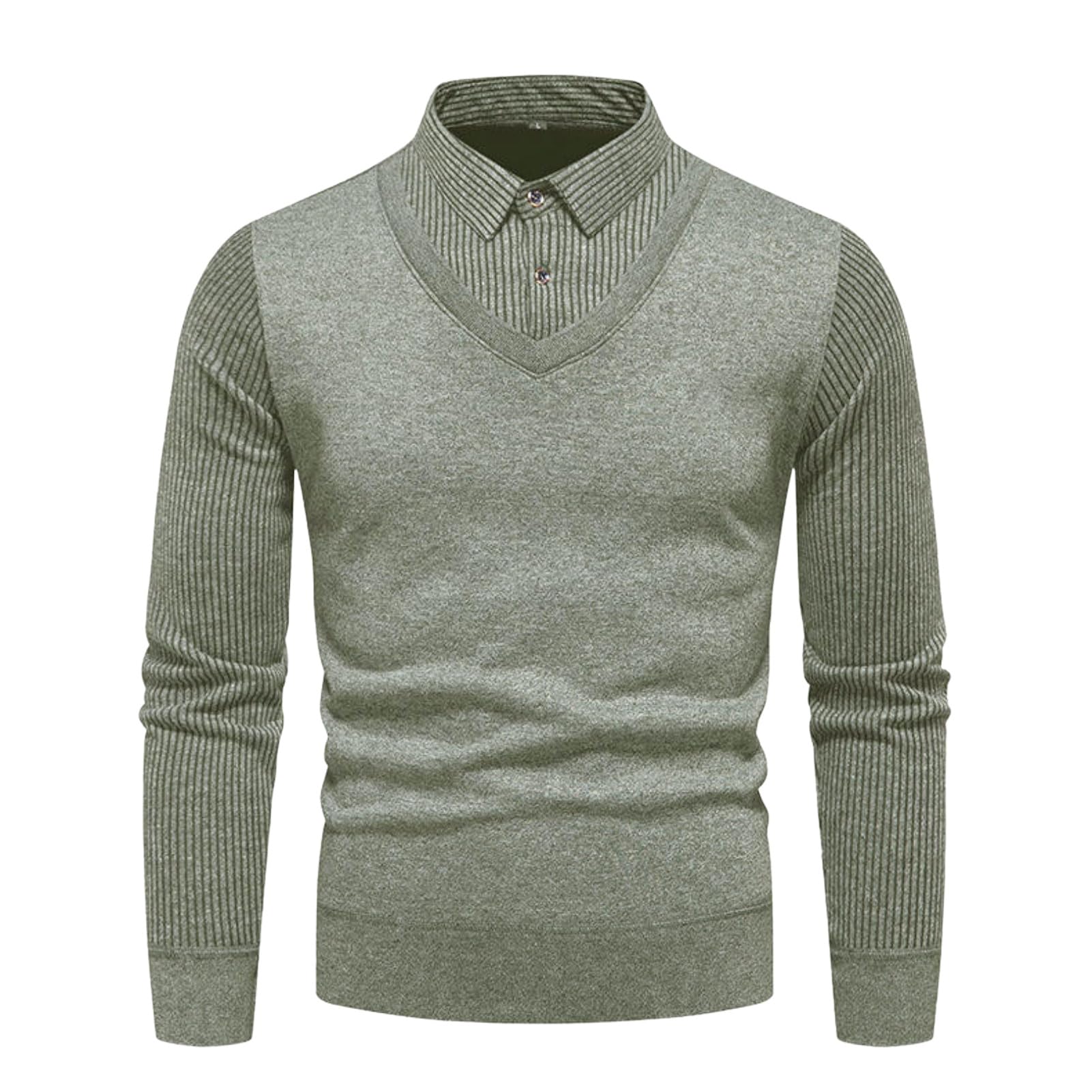 Pull tricoté chaud automne hiver chaud peluche col de chemise patchwork - 8