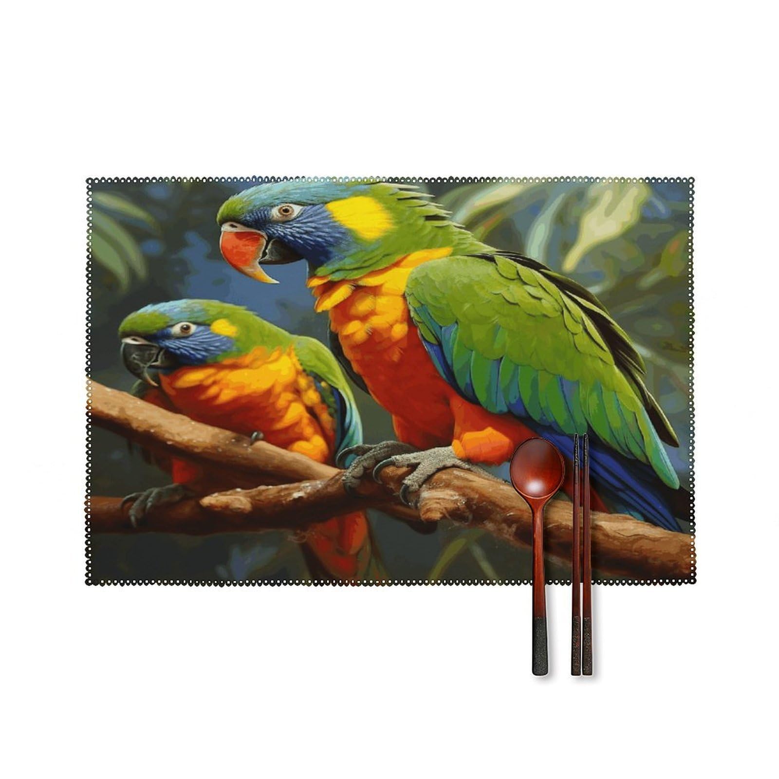 Bird Parrot Painting Placemats Set of 6 Washable Heat Resistant Non-Slip Place Mats Easy Clean Table Protective Placemats Farmhouse Decorate Dining Table Mat for Kitchen 12X18In