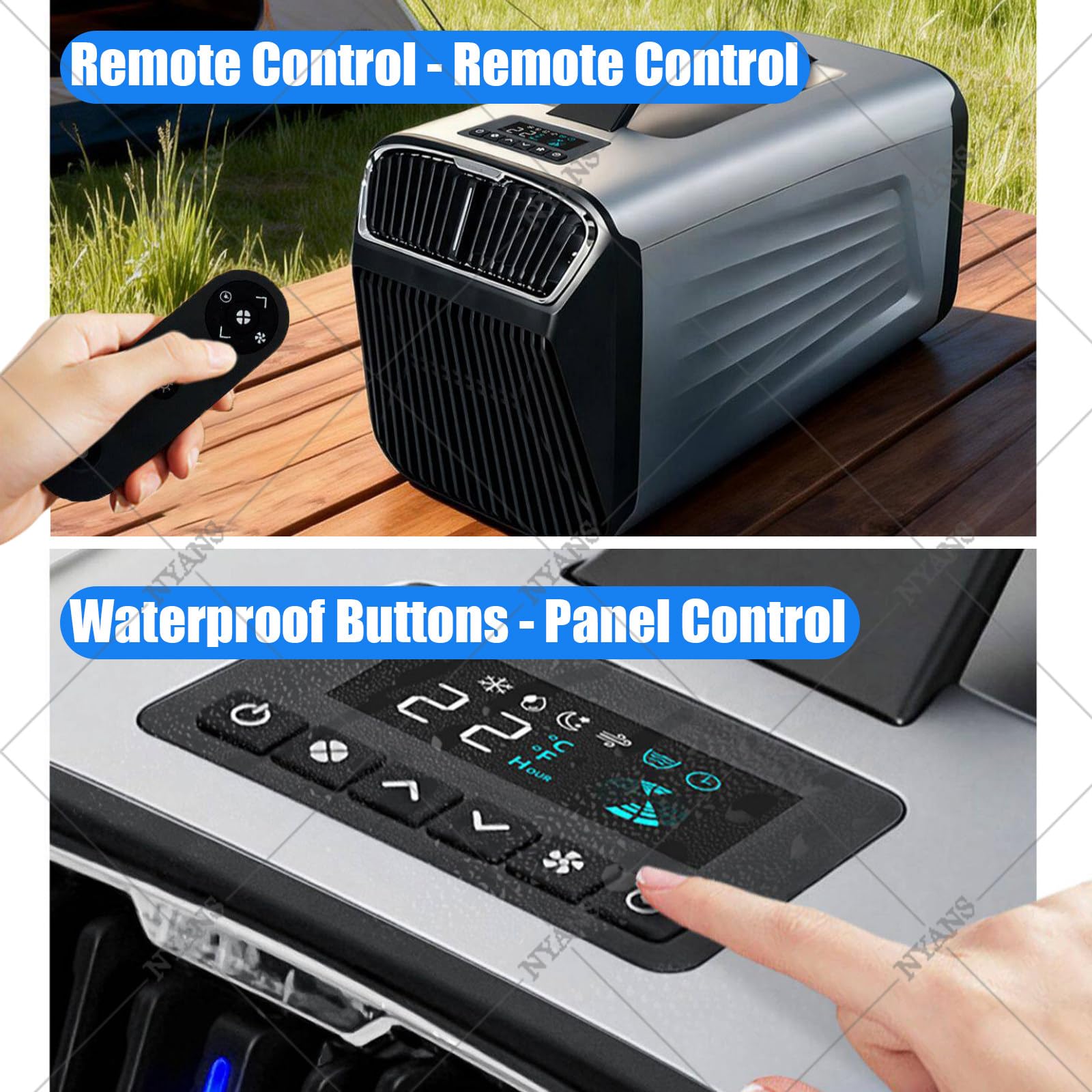 NYANS Condizionatore d'Aria Portatile da 5200 BTU per Campeggio, 400W, a Risparmio Energetico, con Telecomando, Raffreddamento Rapido per Camper, Tenda, Barca e Pesca 12V/220V-Gray