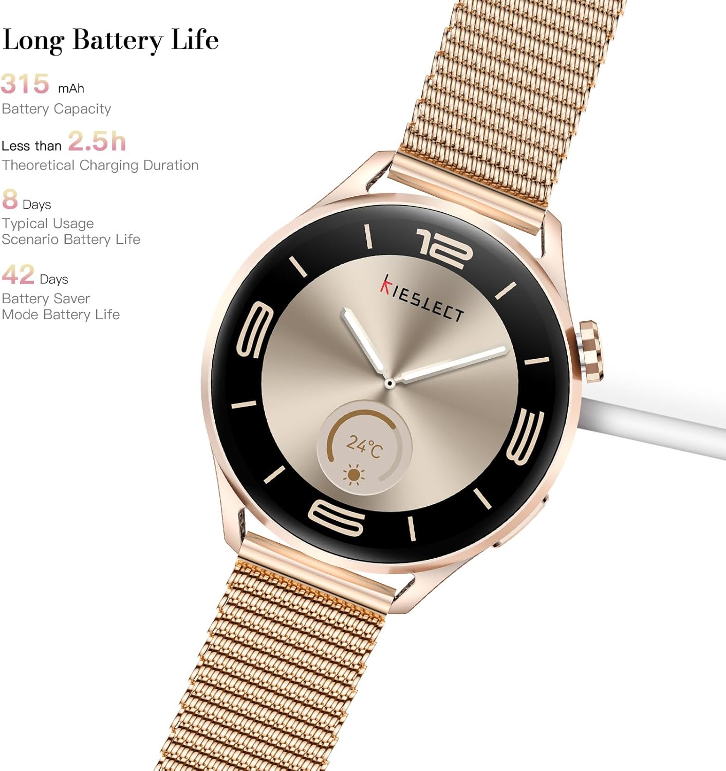 Kieslect Lora Reno 3 Smart Watch, 1.5" AMOLED Display, GPS, Bluetooth Calling, 178+ Sports Modes, Dual Strap, Starlight Gold
