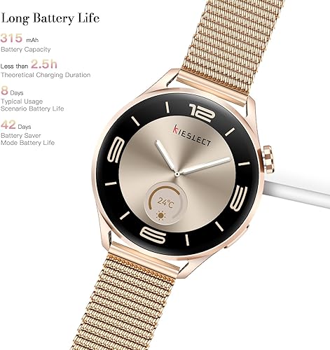 Miniatura 4 de Kieslect Reloj inteligente Lora Reno 3, pantalla AMOLED de 1.5 pulgadas, GPS, llamadas Bluetooth, más de 178 modos deportivos, correa dual, dorado