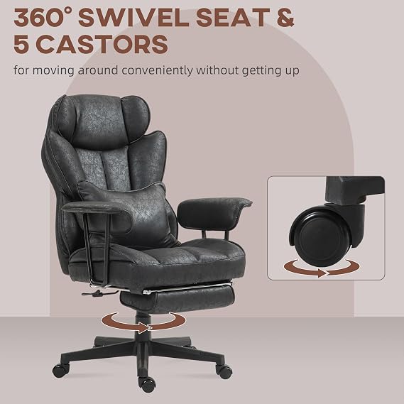Executive Office Chair, 400LBS Big and Tall Office Chair with Foot Rest, Microfiber Computer Desk Chair with Lumbar Support, Reclining Function and Wide Seat, Black