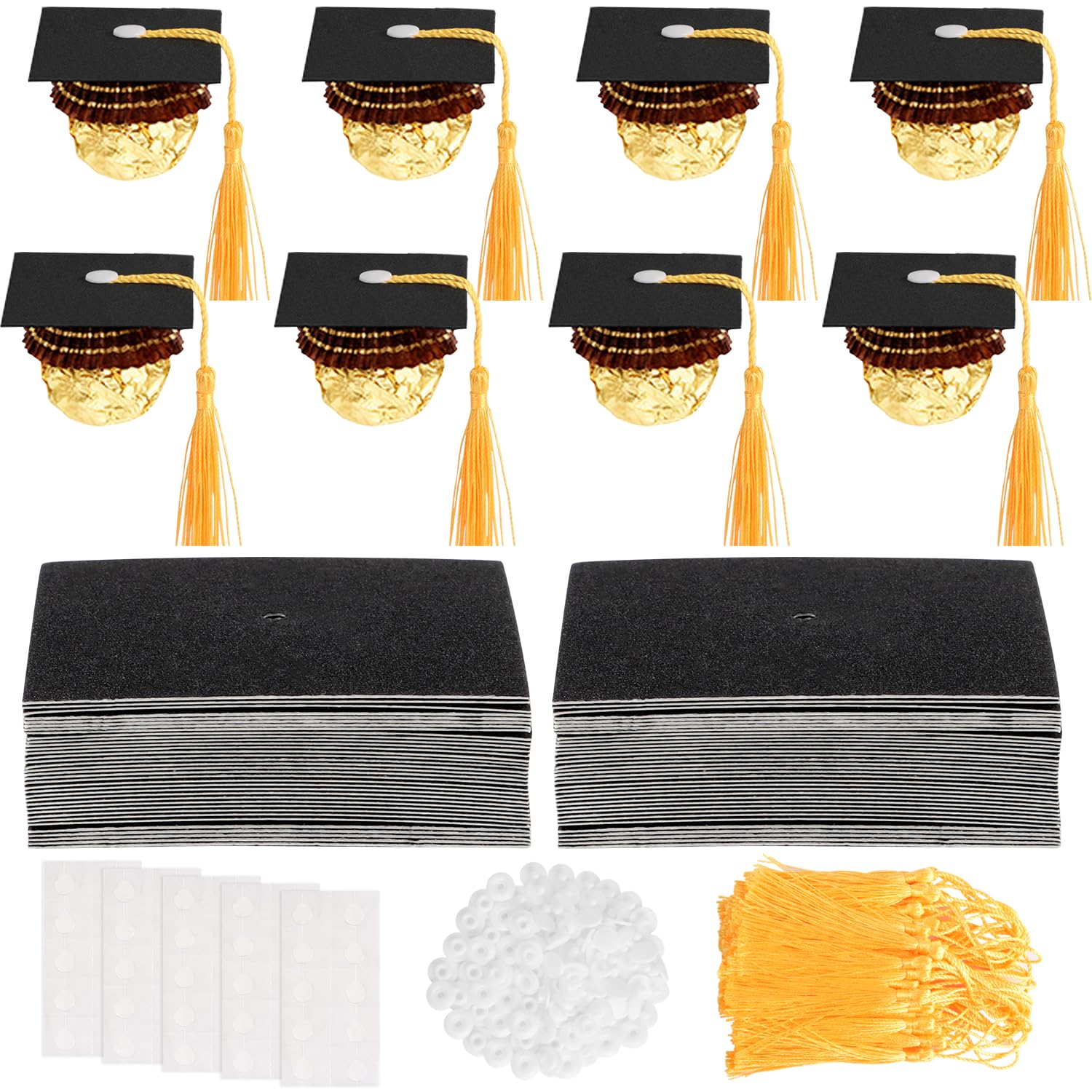 JOFONY 50PCS Graduation Cap Chocolate Decoration,Graduation Decoration Mini Cap with Tassel Suitable for Graduates 2025 Party Chocolate Candy Set