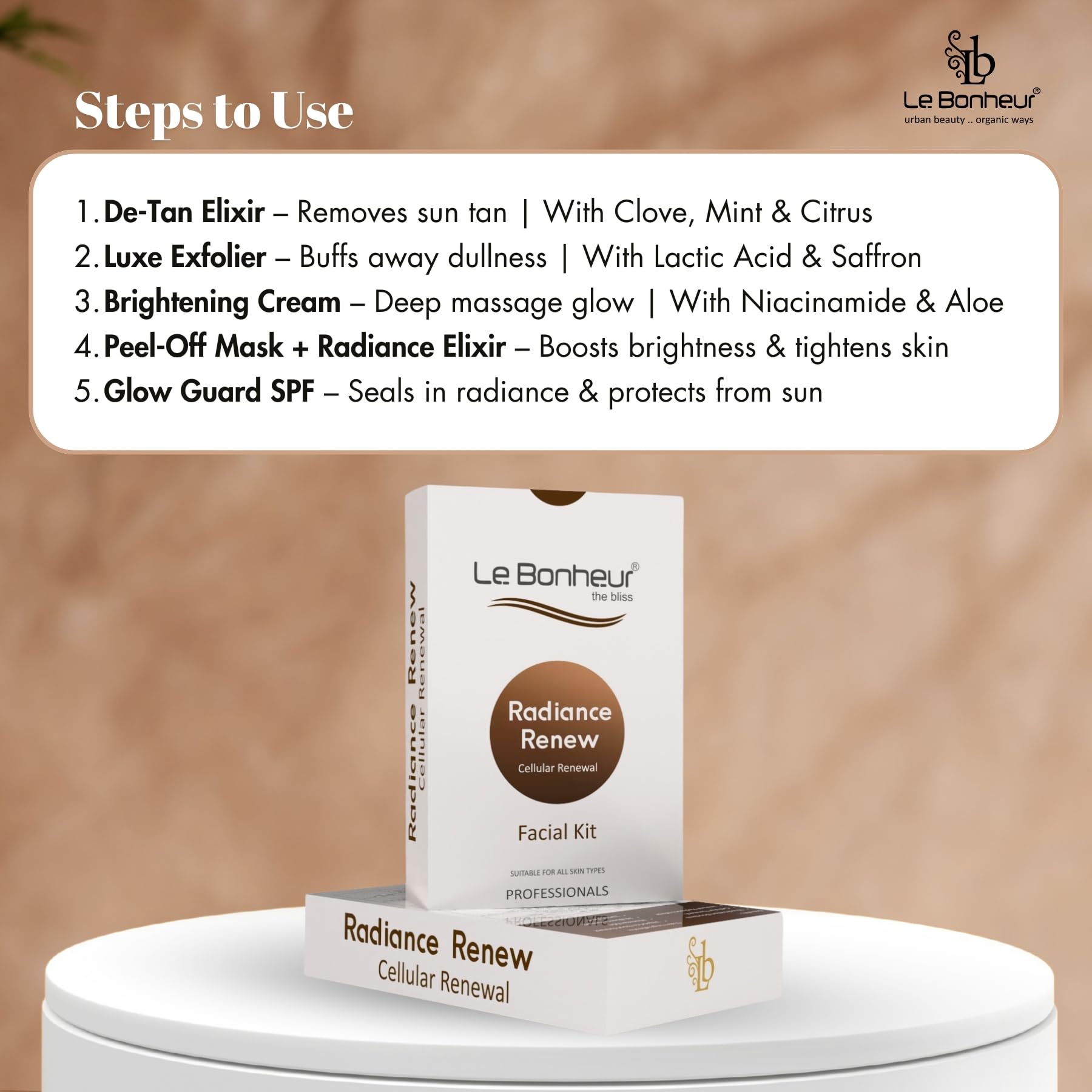 Le Bonheur Radiance Renew Professional Facial Kit | Wedding Edition | Glowing & Hydrating Skin | All Skin Types (Monodose - One Face Application Pack) | Men & Women 4