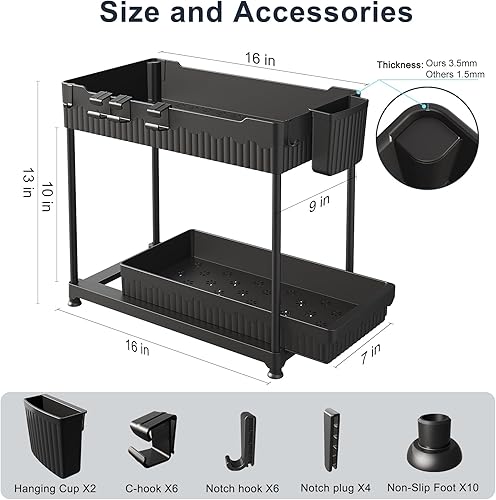 Miniatura 4 de Organizador para debajo del fregadero, organizador y almacenamiento deslizante de 2 niveles, organizador y almacenamiento multiusos para debajo del