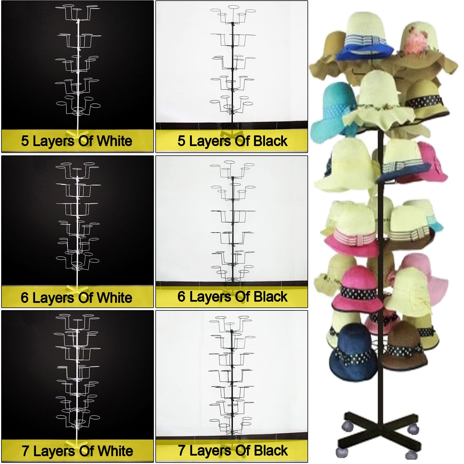 Soporte Giratorio Ajustable de 7 Niveles para exhibición de Sombreros - Estante Giratorio Independiente para la organización de Gorras de béisbol, Gorros para Pelucas y Sombreros