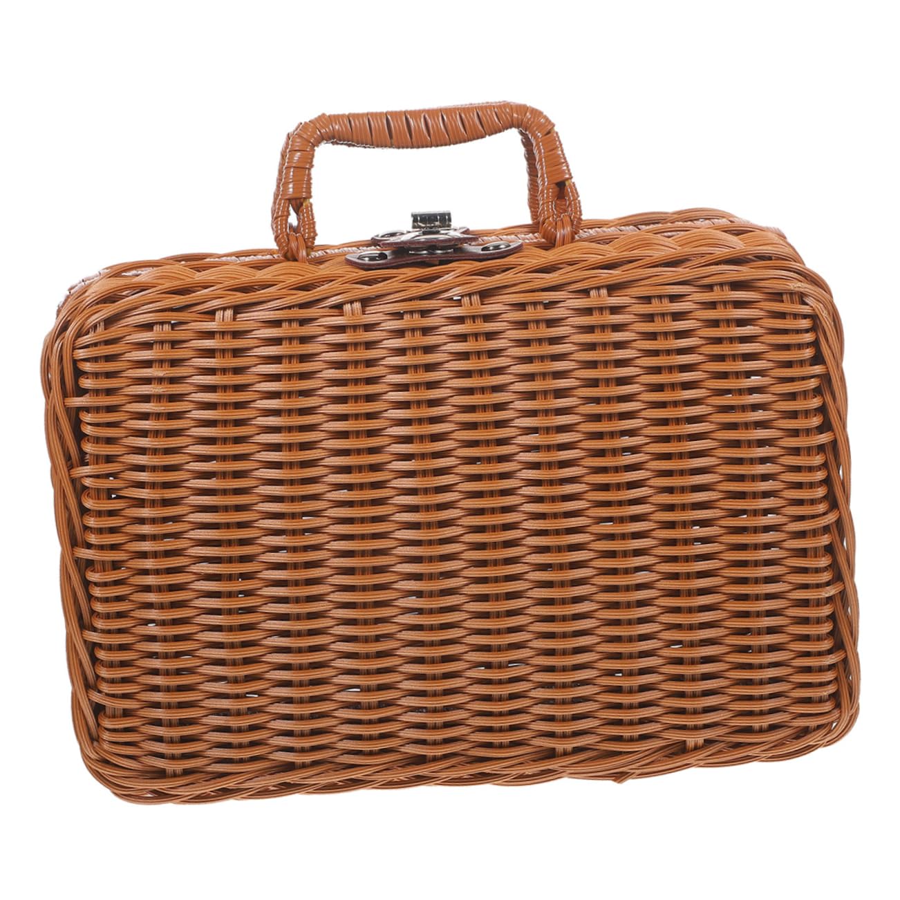 Valigia Vintage Manico, Scatola Portaoggetti Intrecciata Piccola | Finta Pelle e Plastico, Capienza Ampia, Chiusura Blocco, Stile Simulato Rattan