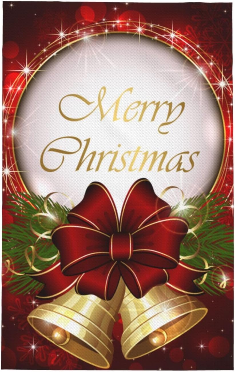 DADABULIU Kitchen Towel Merry Christmas Bell Snowflake Dish