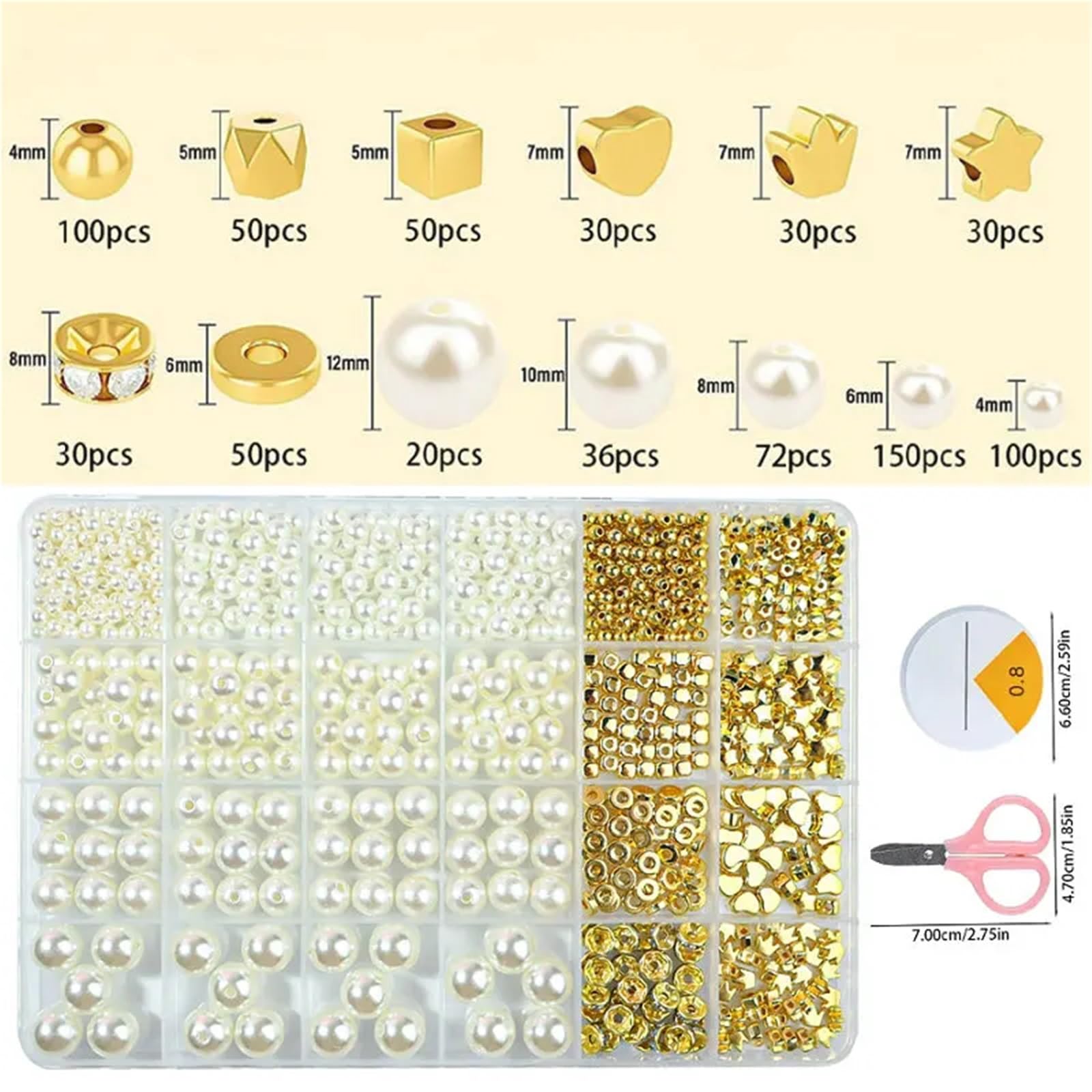 Armband Bastelset Goldene Abstandsperlen for die Herstellung von Armbändern, verschiedene DIY-Perlen, Acryl-Alphabet-Perlen-Set for Schmuckherstellung(Color 2)