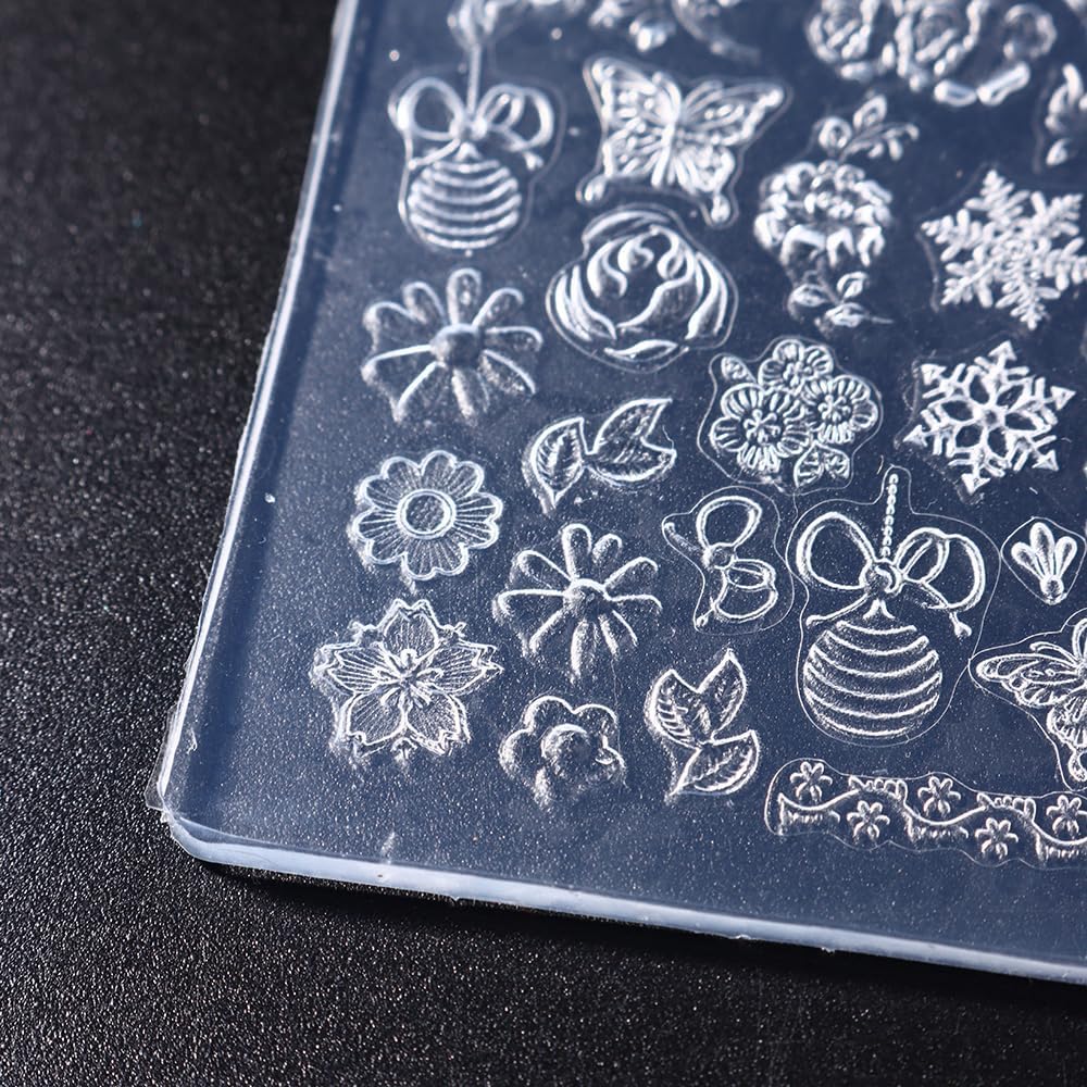 Christmas Nail Charms Silicone Molds Flower Butterfly Nail Molds Christmas Bells Snowflake Nail Carving Templates 3D Gel Nail Art Sculpture Acrylic Nail Mold Embossed Nail Stencils Silicone Nail Tools
